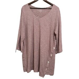 Pure Jill Women's Top 2X Asymmetric Button Tunic Top Striped 3/4 Sleeve